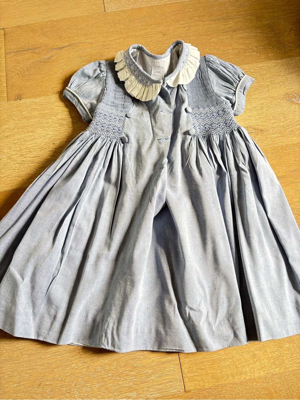 Pepa Blue Smocked Girls' Dress with White Peter Pan Collar 5